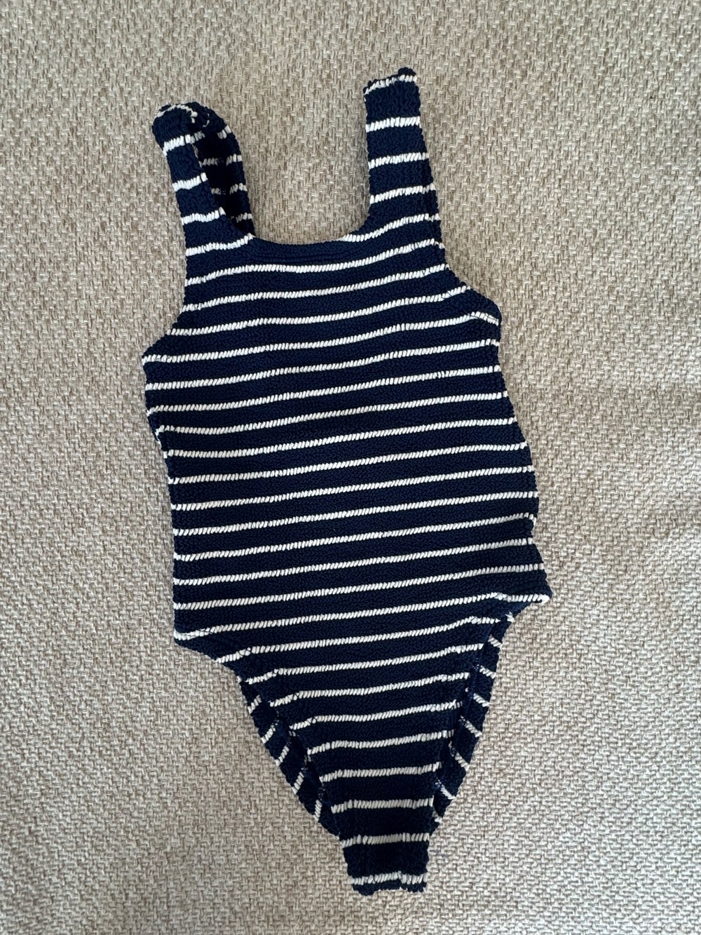 HUNZA G KIDS ALVA SWIMSUIT IN NAVY/WHITE STRIPE OS